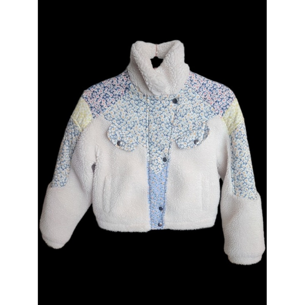 BLANKNYC Girls Flower Patch Sherpa Fleece Jacket - Size L - EUC!